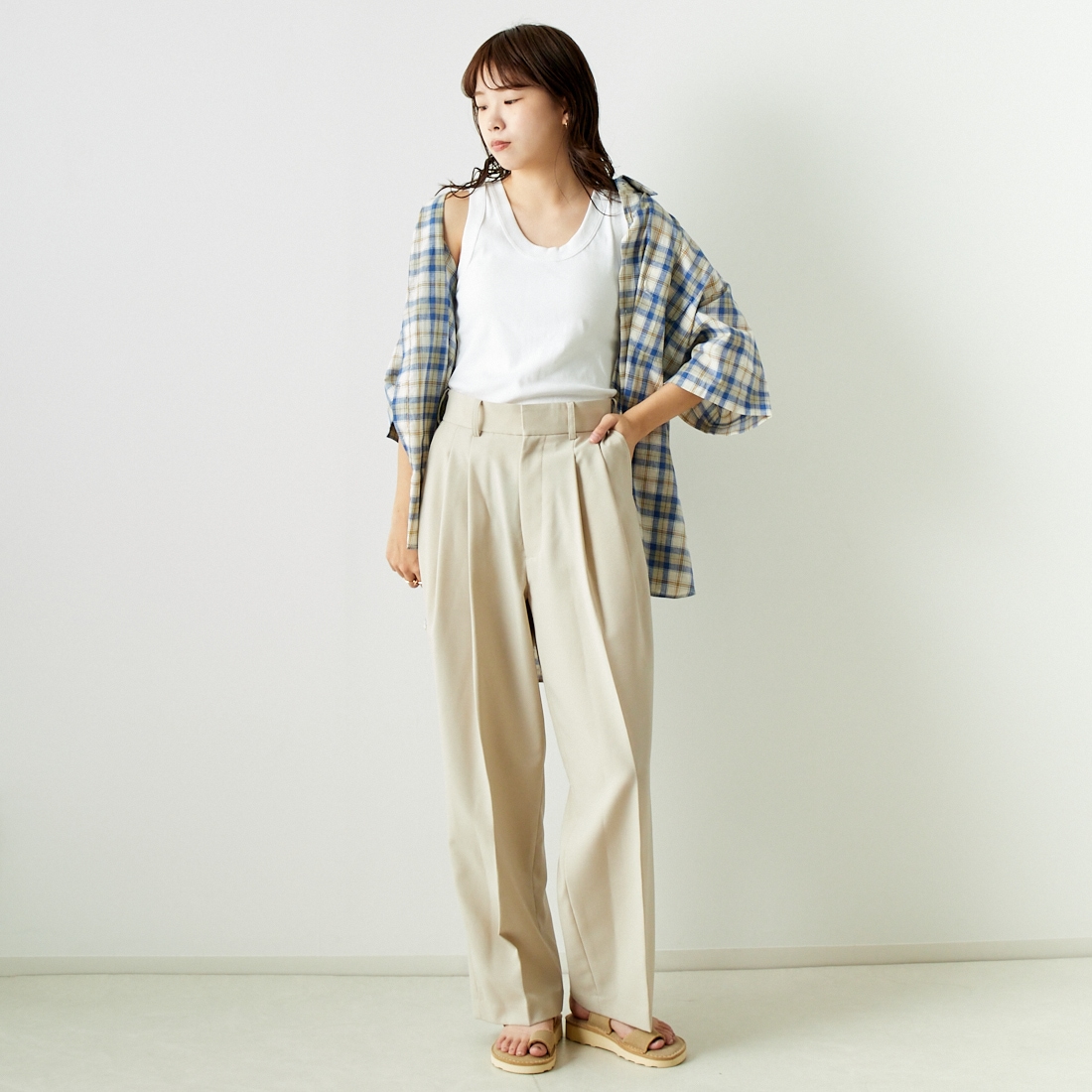 INDIVIDUALIZED SHIRTS [インディビジュアライズド シャツ] 別注 カバナシャツ [IS200016000-L-JF] L53BLP BLU &&モデル身長：167cm 着用サイズ：F&&