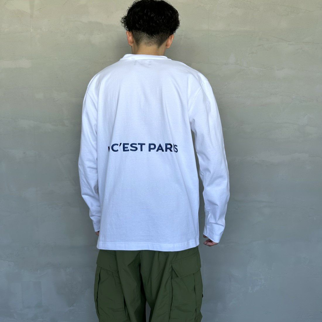 PARIS SAINT-GERMAN [パリ・サンジェルマン] PSG刺繍ロゴ ロングスリーブTシャツ [PS0324SS0001] WHITE &&モデル身長：168cm 着用サイズ：L&&