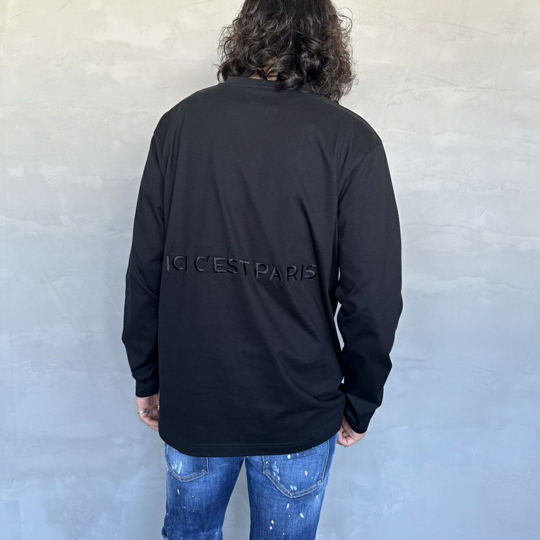 PARIS SAINT-GERMAN [パリ・サンジェルマン] PSG刺繍ロゴ ロングスリーブTシャツ [PS0324SS0001] BLACK &&モデル身長：173cm 着用サイズ：L&&
