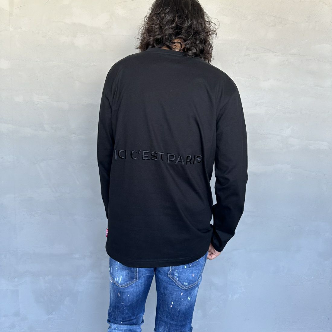 PARIS SAINT-GERMAN [パリ・サンジェルマン] PSG刺繍ロゴ ロングスリーブTシャツ [PS0324SS0001] BLACK &&モデル身長：173cm 着用サイズ：L&&