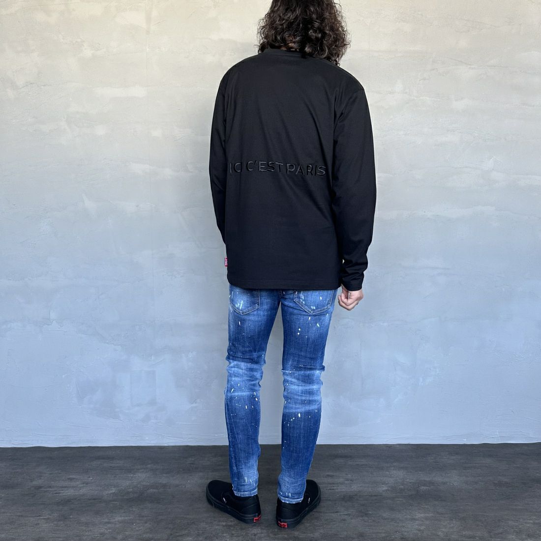 PARIS SAINT-GERMAN [パリ・サンジェルマン] PSG刺繍ロゴ ロングスリーブTシャツ [PS0324SS0001] BLACK &&モデル身長：173cm 着用サイズ：L&&