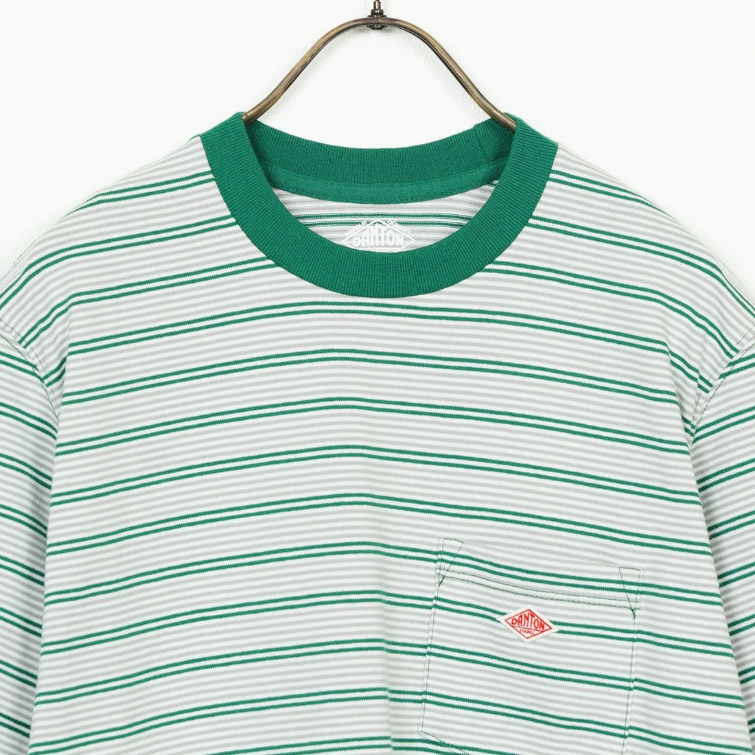 DANTON [ダントン] ストライプ ポケットTシャツ [DT-C0197TCB] GRN/GRY