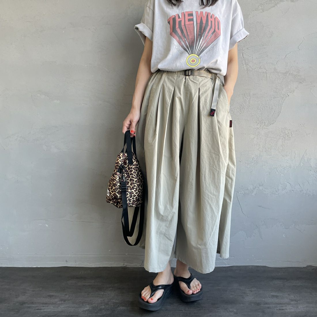 GRAMiCCi [グラミチ] ナイロンフレアパンツ [G2SW-SK034] DUNE&&モデル身長：160cm 着用サイズ：M&&