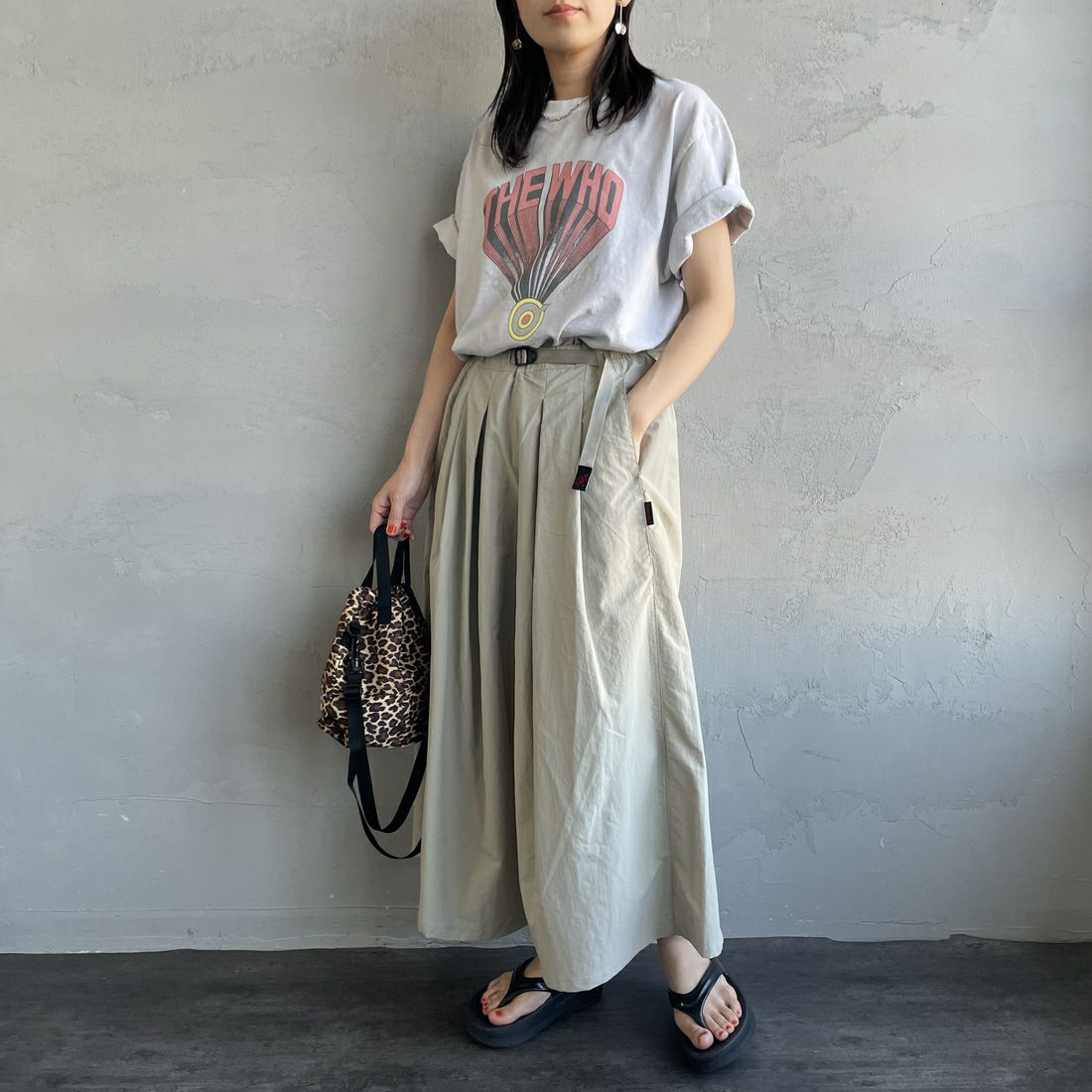 GRAMiCCi [グラミチ] ナイロンフレアパンツ [G2SW-SK034] DUNE&&モデル身長：160cm 着用サイズ：M&&