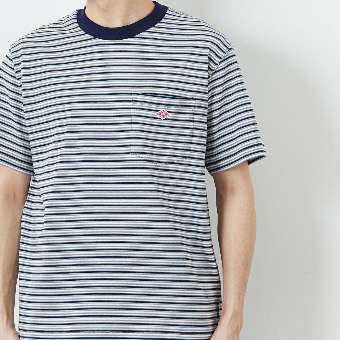 DANTON [ダントン] ストライプ ポケットTシャツ [DT-C0198TCB] NVY/GY MLT &&モデル身長：168cm 着用サイズ：S&&
