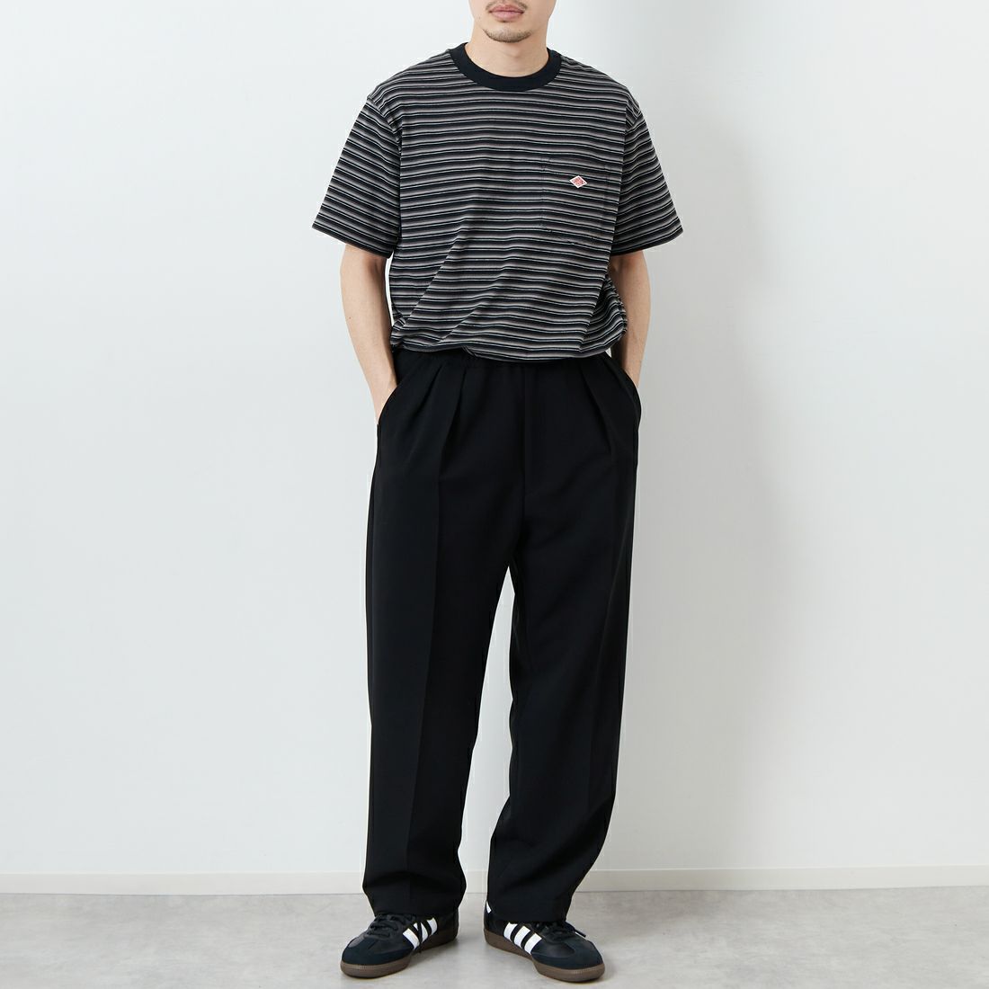 DANTON [ダントン] ストライプ ポケットTシャツ [DT-C0198TCB] BK/D.GY ML &&モデル身長：168cm 着用サイズ：M&&