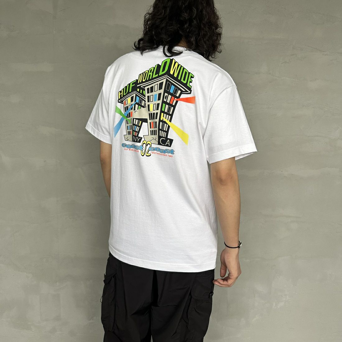 HUF [ハフ] CLUB HOUSE Tシャツ [TS02176] WHITE &&モデル身長：173cm 着用サイズ：M&&
