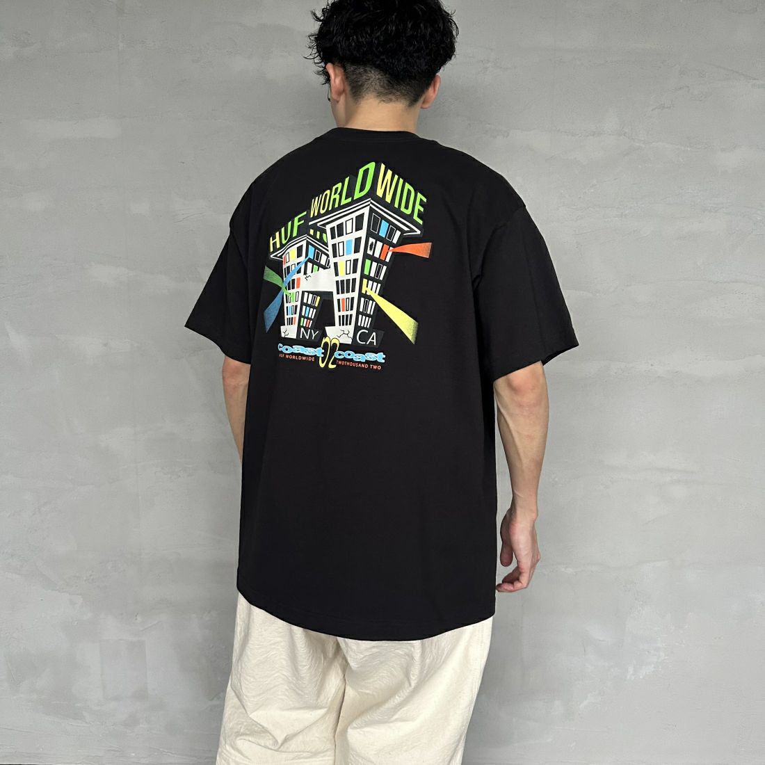 HUF [ハフ] CLUB HOUSE Tシャツ [TS02176] BLACK &&モデル身長：168cm 着用サイズ：L&&