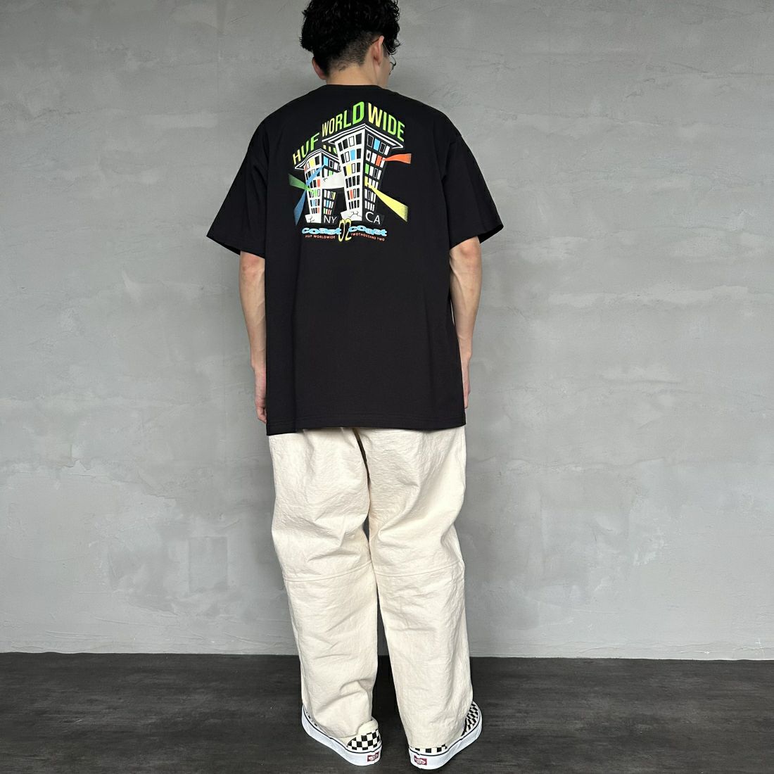 HUF [ハフ] CLUB HOUSE Tシャツ [TS02176] BLACK &&モデル身長：168cm 着用サイズ：L&&