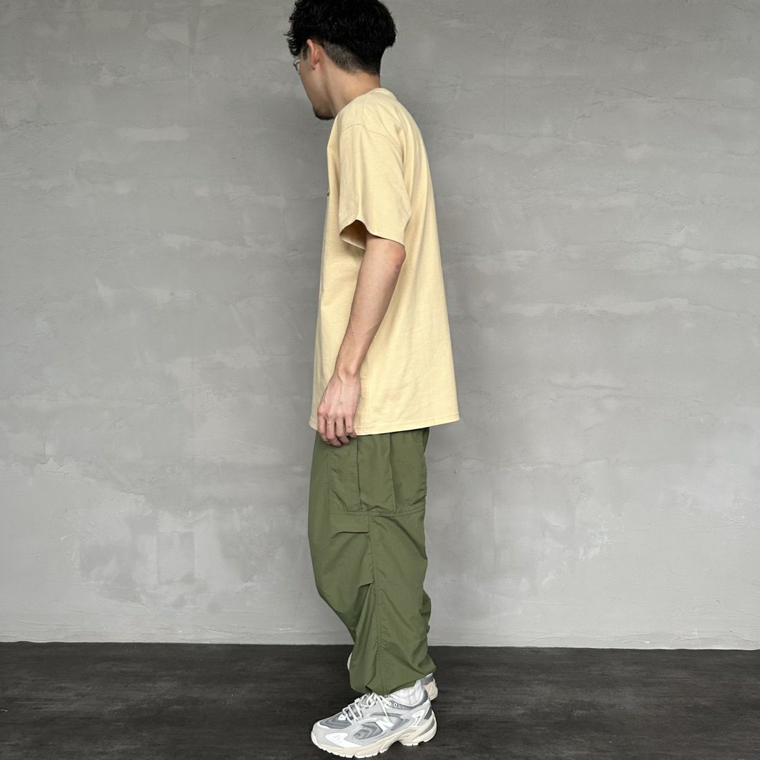 carhartt WIP [カーハートダブリューアイピー] ショートスリーブアメリカンスクリプトTシャツ [I029956] ASH HEATHE &&モデル身長：179cm 着用サイズ：M&&