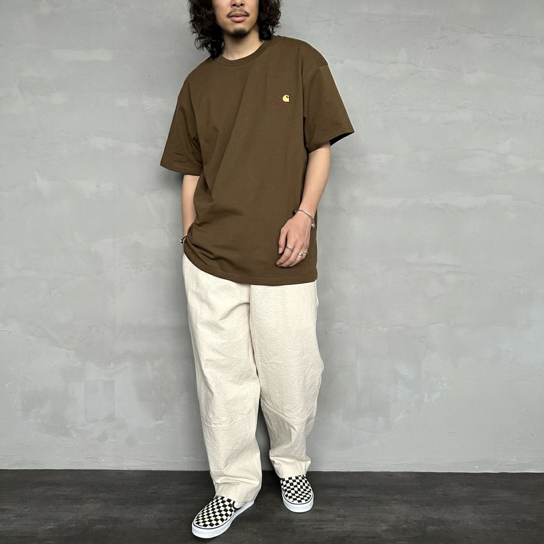 carhartt WIP [カーハートダブリューアイピー] ショートスリーブアメリカンスクリプトTシャツ [I029956] LUMBER &&モデル身長：173cm 着用サイズ：L&&