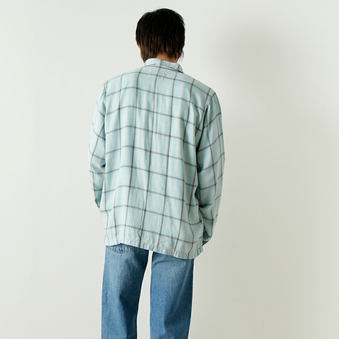 REMI RELIEF [レミレリーフ] レーヨンチェックシャツ [RN26349056] SAX &&モデル身長：182cm 着用サイズ：L&&