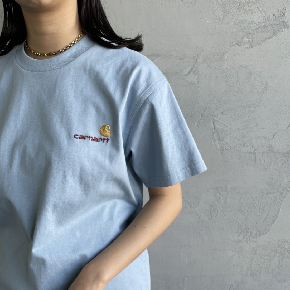 carhartt WIP [カーハートダブリューアイピー] ショートスリーブアメリカンスクリプトTシャツ [I029956] LUMBER &&モデル身長：160cm 着用サイズ：S&&
