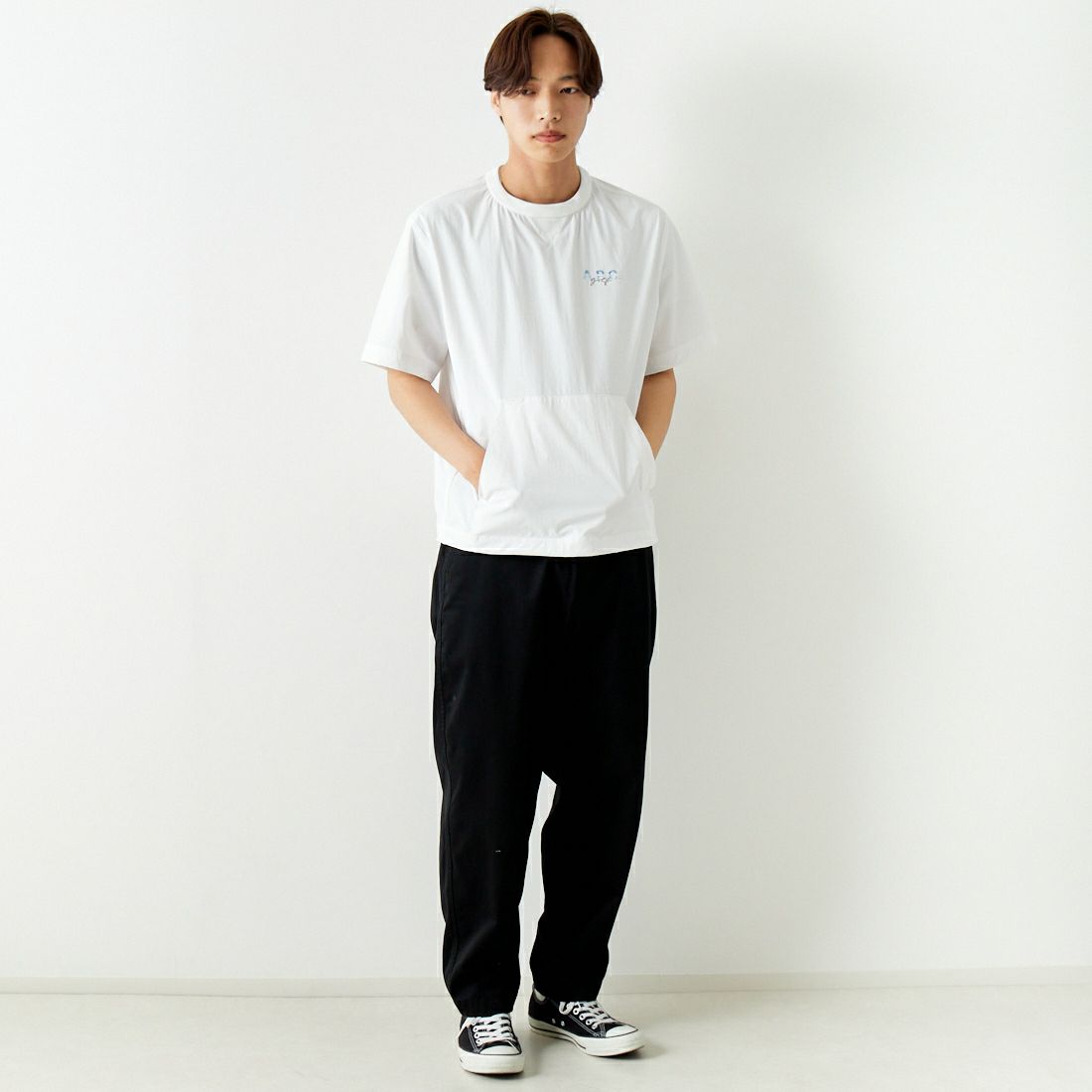 A.P.C. GOLF [アー・ペー・セー ゴルフ] ウィンドブレーカーTシャツ [CWM4457] WHITE &&モデル身長：179cm 着用サイズ：M&&