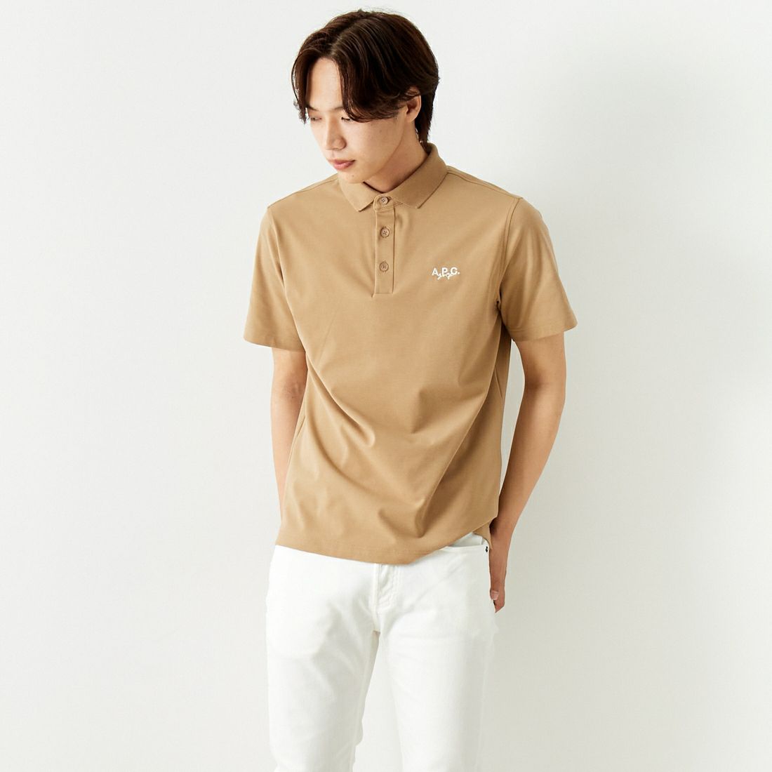 A.P.C. GOLF [アー・ペー・セー ゴルフ] ベーシックポロシャツ [CTS4412] L.BEIGE &&モデル身長：179cm 着用サイズ：L&&