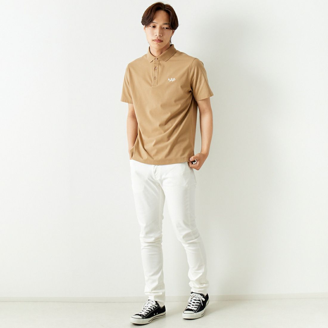 A.P.C. GOLF [アー・ペー・セー ゴルフ] ベーシックポロシャツ [CTS4412] L.BEIGE &&モデル身長：179cm 着用サイズ：L&&