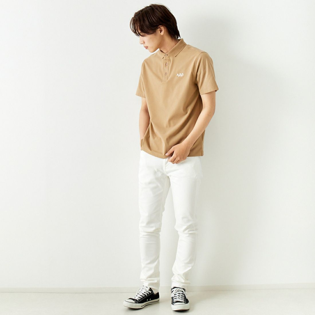 A.P.C. GOLF [アー・ペー・セー ゴルフ] ベーシックポロシャツ [CTS4412] L.BEIGE &&モデル身長：179cm 着用サイズ：L&&