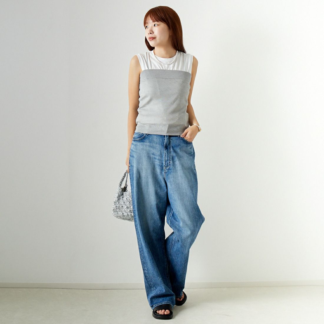 MICA&DEAL [マイカアンドディール] ラメベアトップ＆タンクセット [0124209083] SILVER &&モデル身長：167cm 着用サイズ：F&&