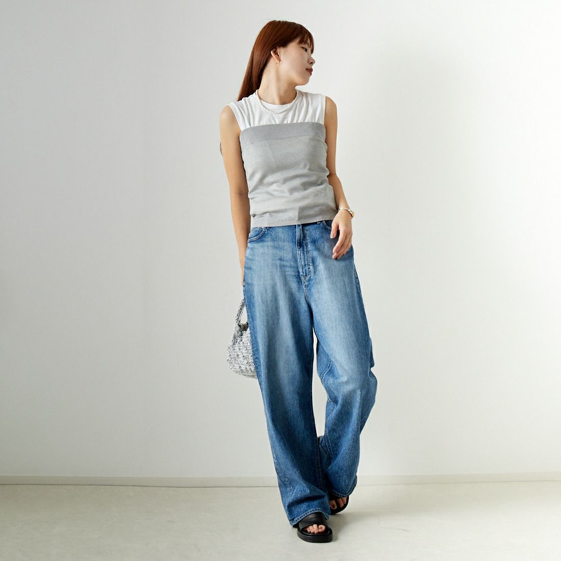 MICA&DEAL [マイカアンドディール] ラメベアトップ＆タンクセット [0124209083] SILVER &&モデル身長：167cm 着用サイズ：F&&