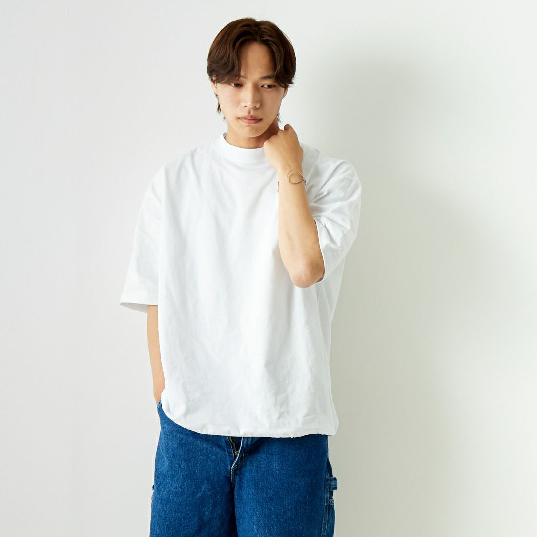 SLICK [スリック] ドローストリングTシャツ [5255850] 900 WHITE &&モデル身長：179cm 着用サイズ：2&&
