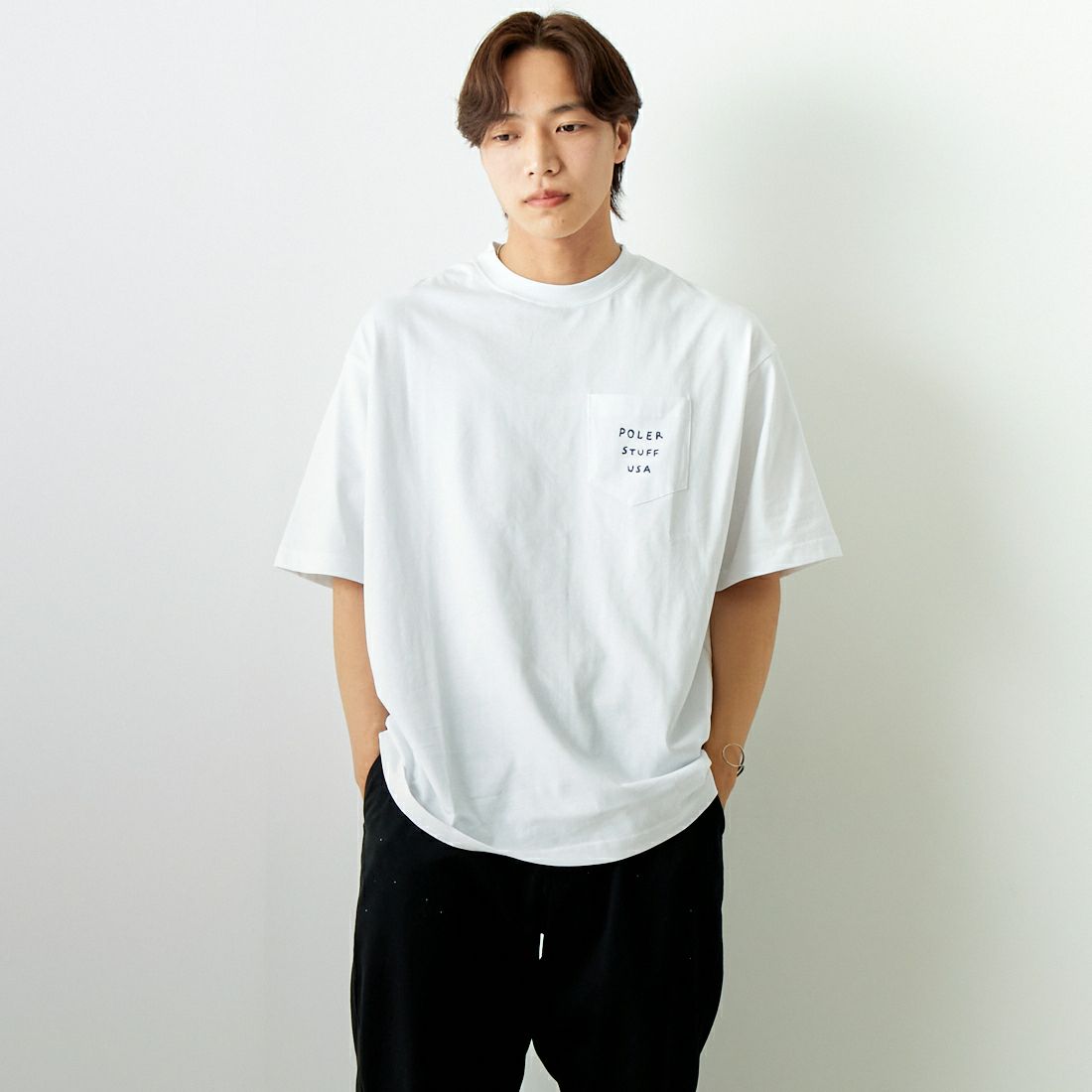 POLeR [ポーラー] テントリラックスフィット ポケットTシャツ [241MCV0234] WHITE &&モデル身長：179cm 着用サイズ：L&&