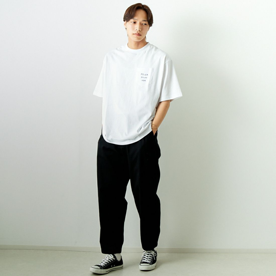 POLeR [ポーラー] テントリラックスフィット ポケットTシャツ [241MCV0234] WHITE &&モデル身長：179cm 着用サイズ：L&&