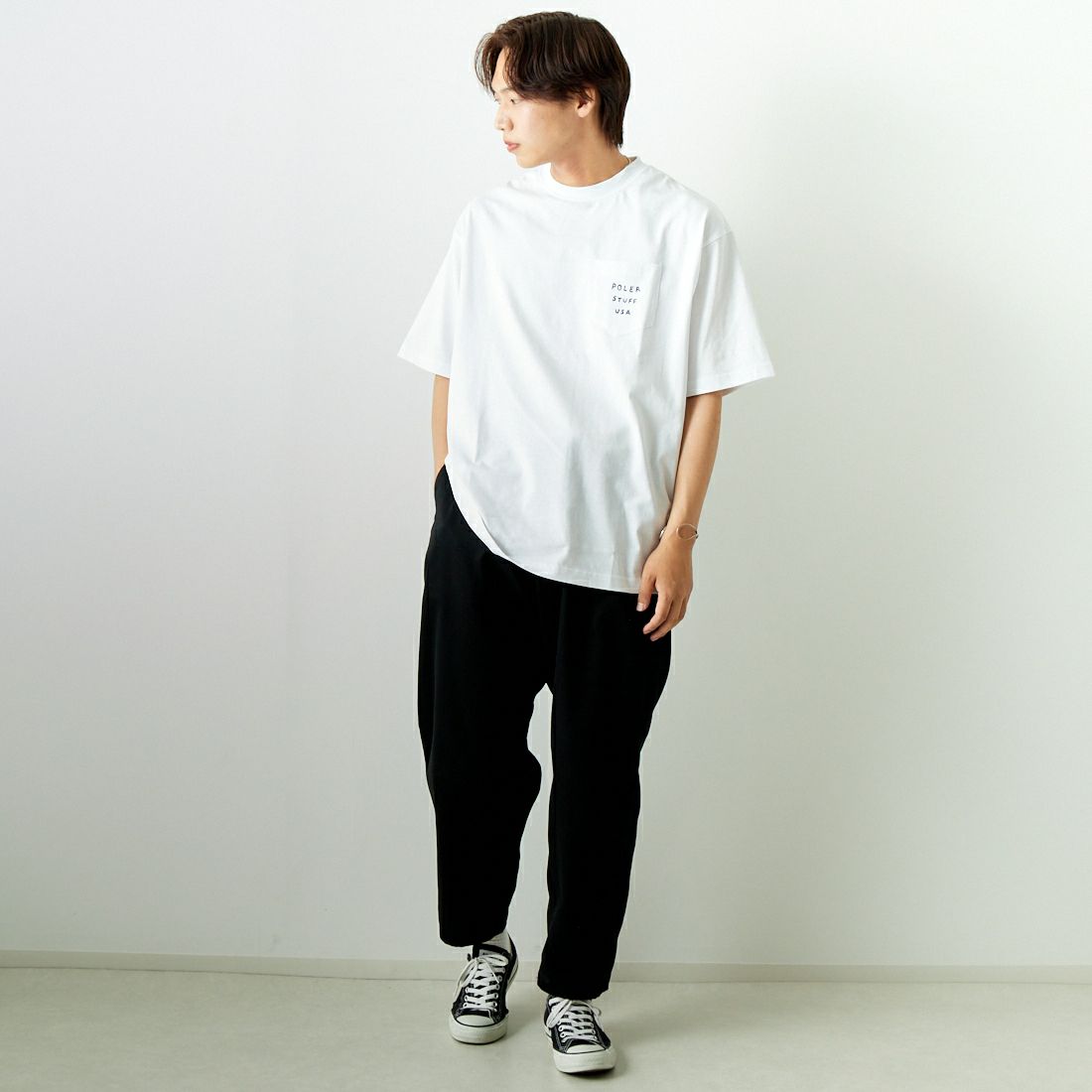 POLeR [ポーラー] テントリラックスフィット ポケットTシャツ [241MCV0234] WHITE &&モデル身長：179cm 着用サイズ：L&&