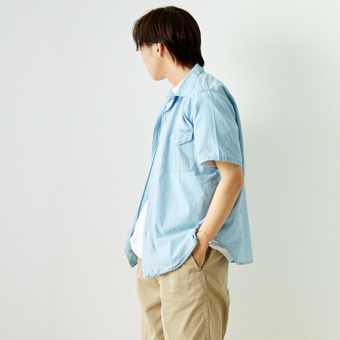 orSlow [オアスロウ] ショートスリーブワークシャツ [01-8067] 99 CHAMBRA &&モデル身長：179cm 着用サイズ：3&&