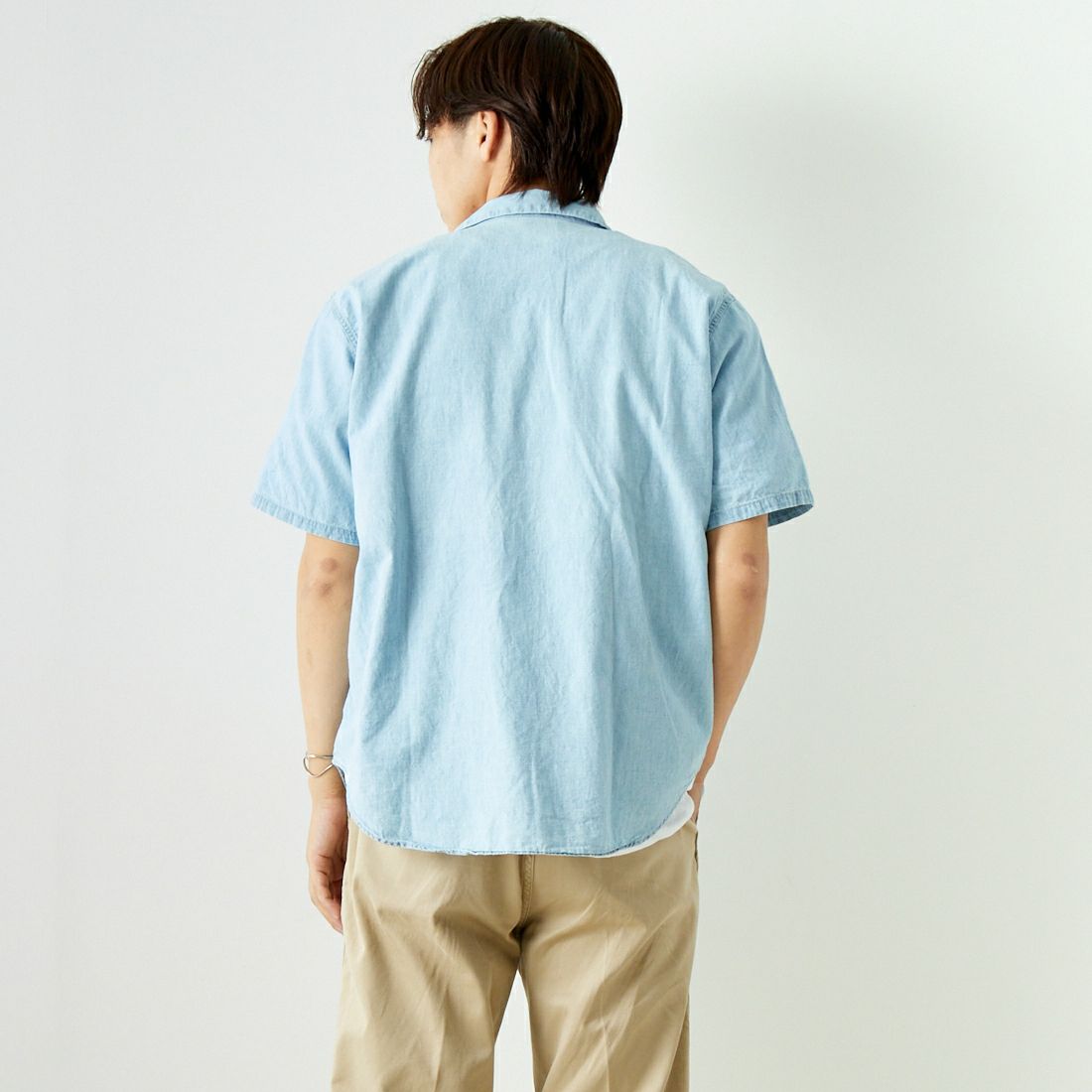 orSlow [オアスロウ] ショートスリーブワークシャツ [01-8067] 99 CHAMBRA &&モデル身長：179cm 着用サイズ：3&&