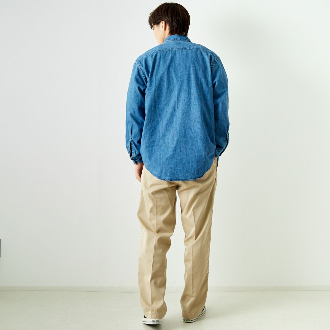 orSlow [オアスロウ] デニムワークシャツ [01-8064] 95 DENIM &&モデル身長：179cm 着用サイズ：3&&