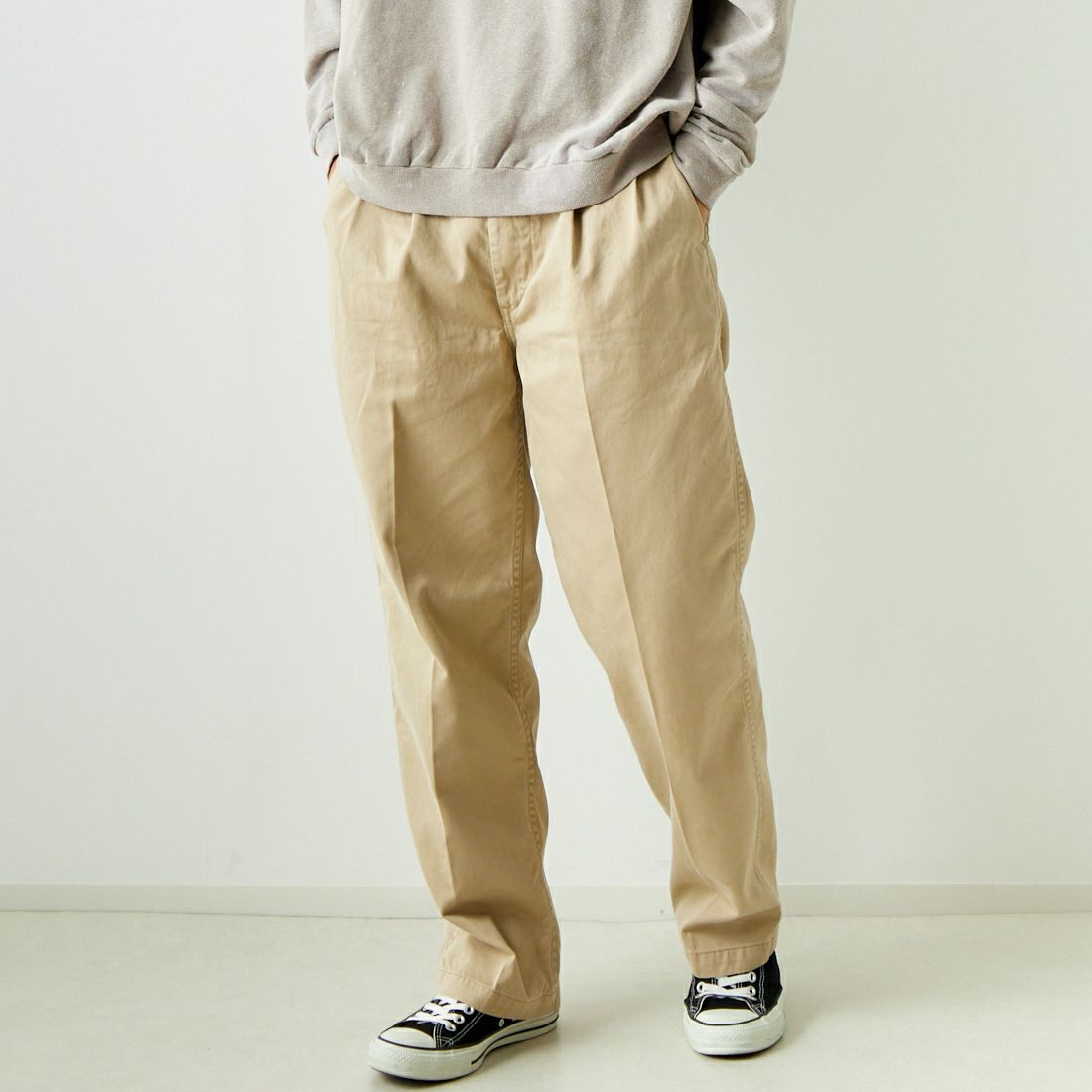orSlow [オアスロウ] 2タック ワイド トラウザー チノパンツ [03-5021] 40 KHAKI &&モデル身長：179cm 着用サイズ：2&&