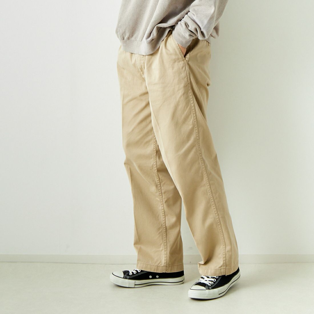 orSlow [オアスロウ] 2タック ワイド トラウザー チノパンツ [03-5021] 40 KHAKI &&モデル身長：179cm 着用サイズ：2&&