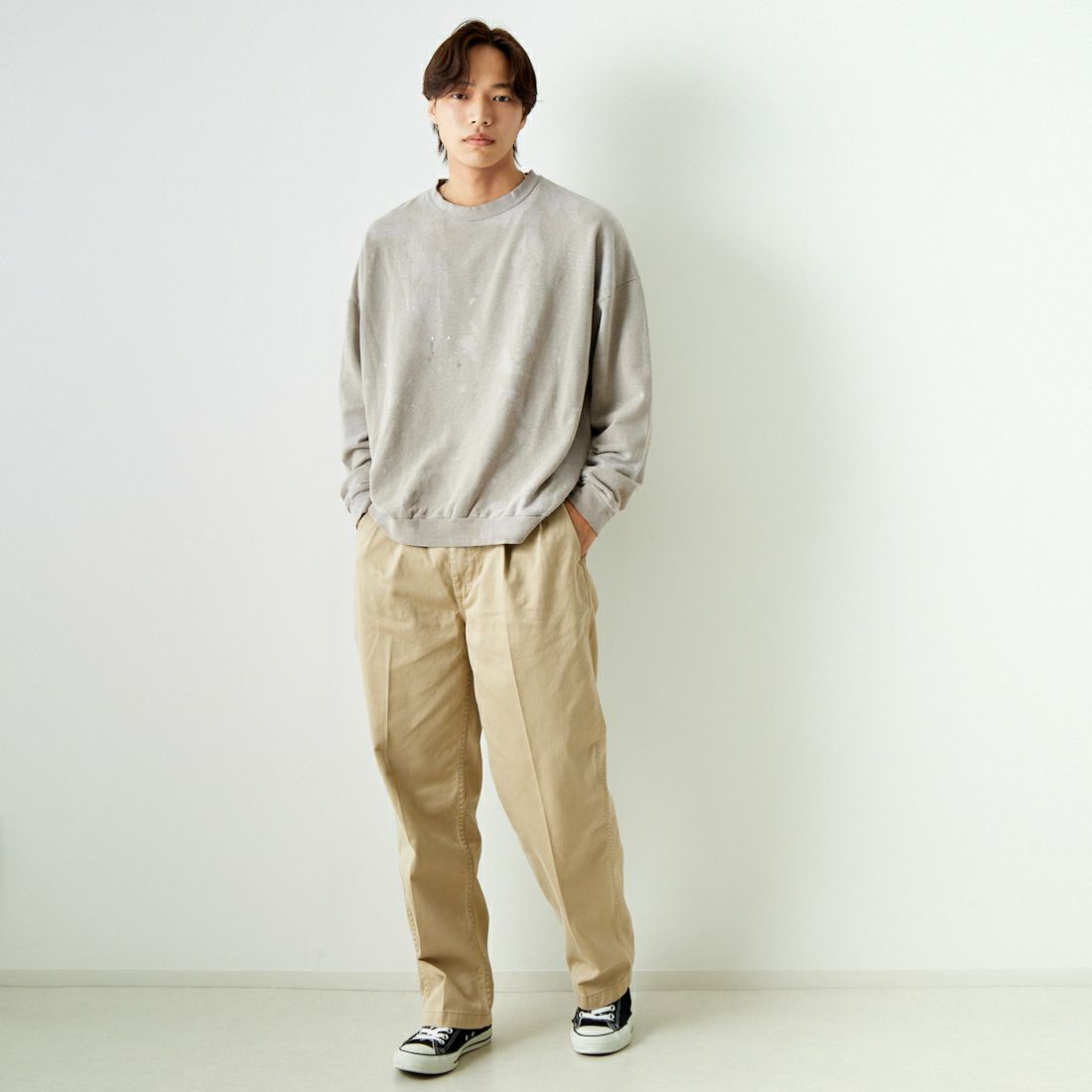 orSlow [オアスロウ] 2タック ワイド トラウザー チノパンツ [03-5021] 40 KHAKI &&モデル身長：179cm 着用サイズ：2&&