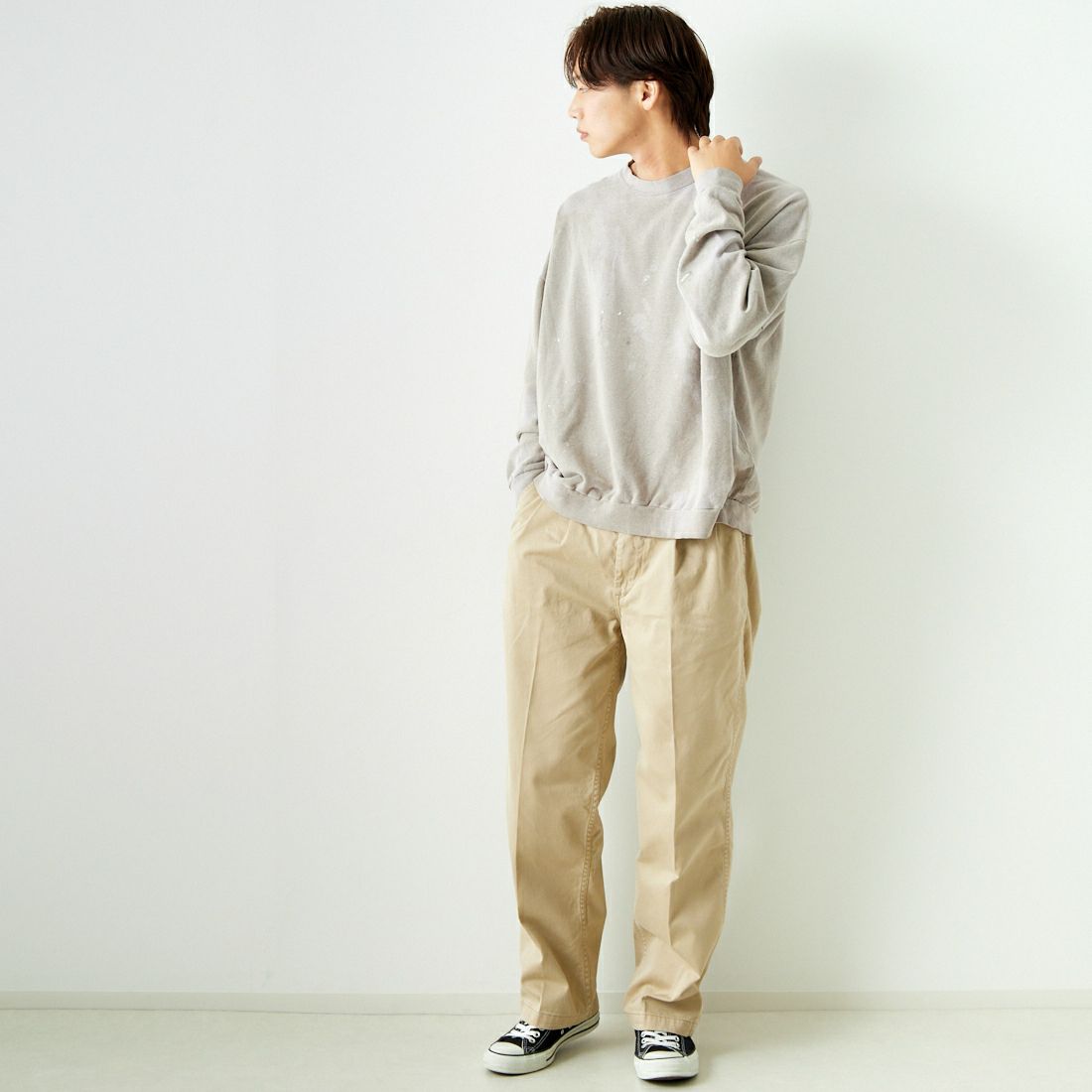orSlow [オアスロウ] 2タック ワイド トラウザー チノパンツ [03-5021] 40 KHAKI &&モデル身長：179cm 着用サイズ：2&&