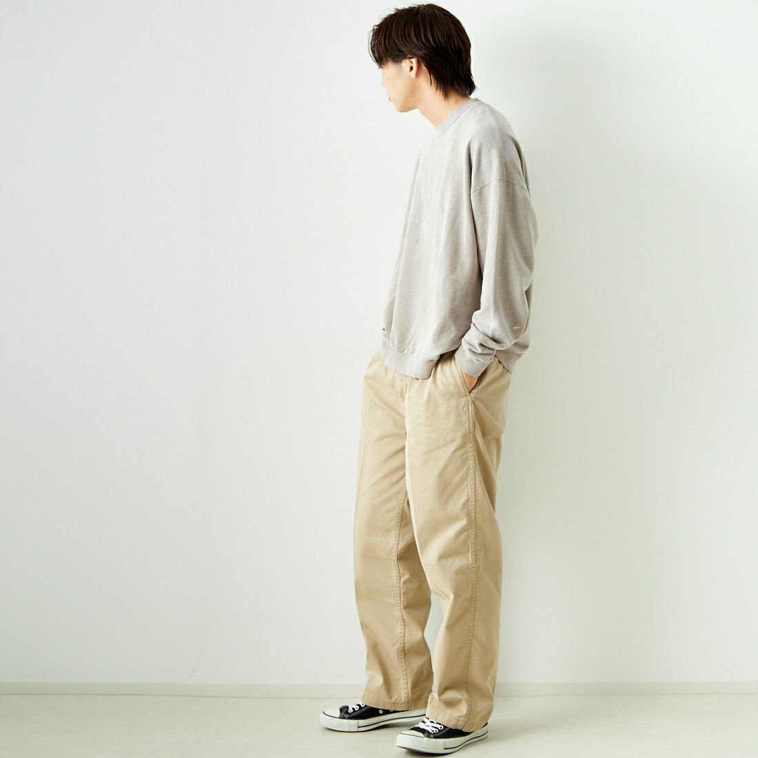 orSlow [オアスロウ] 2タック ワイド トラウザー チノパンツ [03-5021] 40 KHAKI &&モデル身長：179cm 着用サイズ：2&&