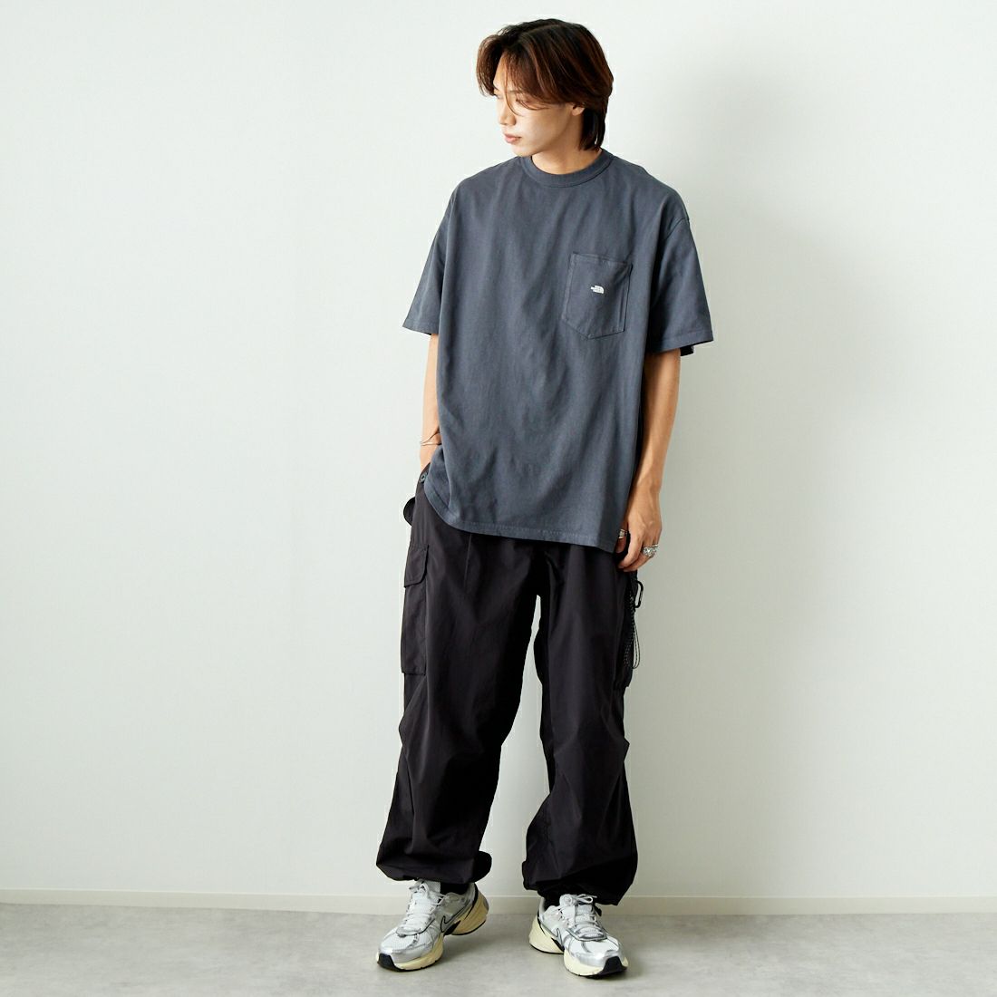 THE NORTH FACE PURPLE LABEL [ザ ノースフェイス パープルレーベル] 7OZ ポケットTシャツ [NT3366N] AO AH/OW &&モデル身長：179cm 着用サイズ：XL&&