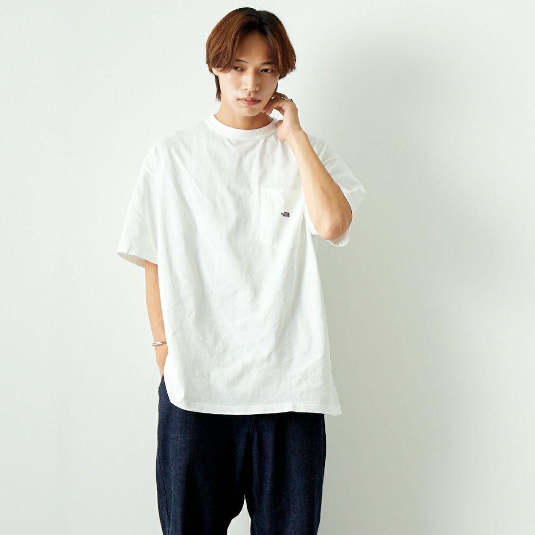 THE NORTH FACE PURPLE LABEL [ザ ノースフェイス パープルレーベル] 7OZ ポケットTシャツ [NT3366N] OP OW/PP &&モデル身長：179cm 着用サイズ：XL&&