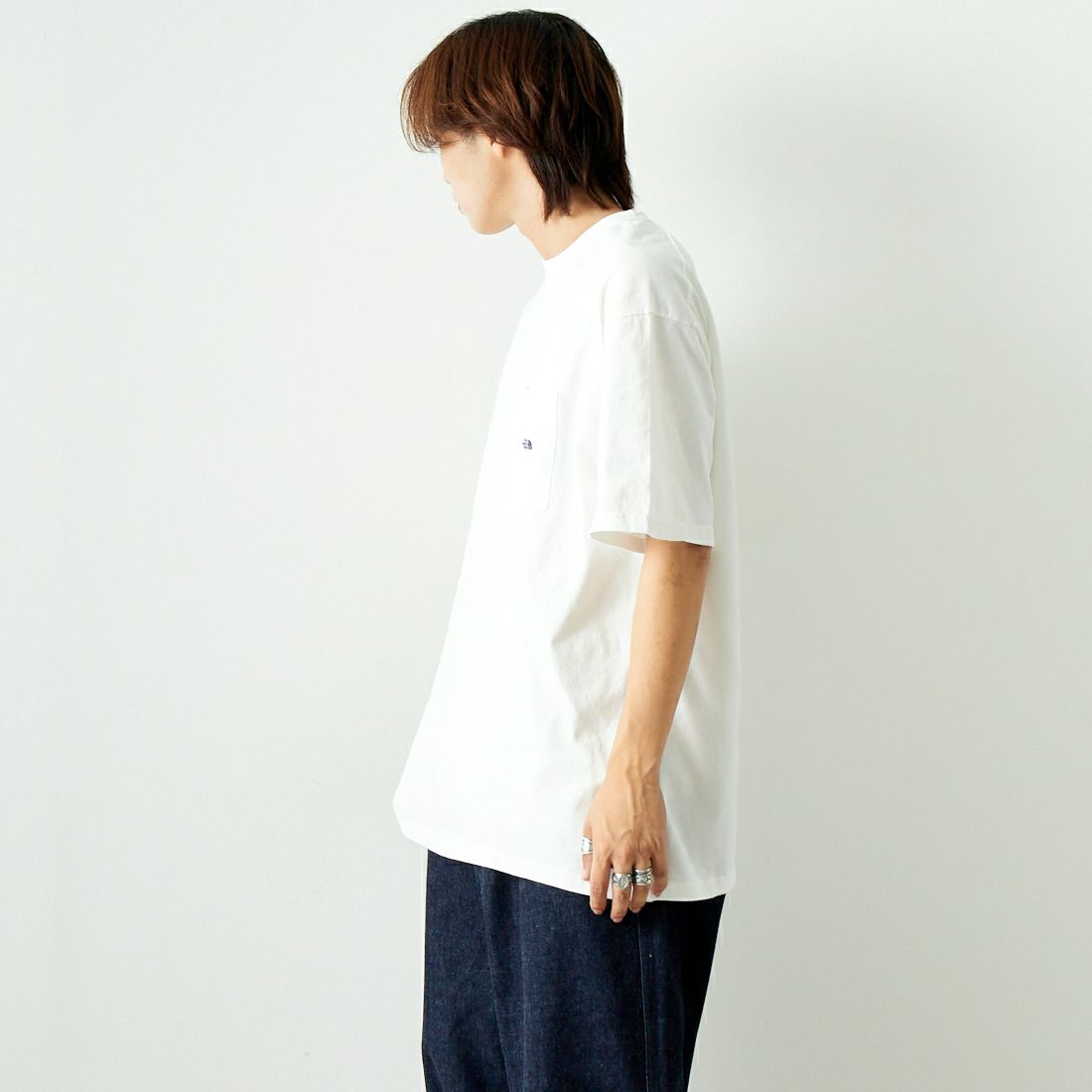 THE NORTH FACE PURPLE LABEL [ザ ノースフェイス パープルレーベル] 7OZ ポケットTシャツ [NT3366N] OP OW/PP &&モデル身長：179cm 着用サイズ：XL&&