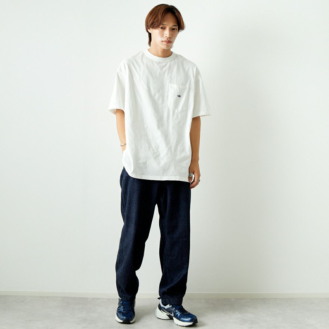 THE NORTH FACE PURPLE LABEL [ザ ノースフェイス パープルレーベル] 7OZ ポケットTシャツ [NT3366N] OP OW/PP &&モデル身長：179cm 着用サイズ：XL&&