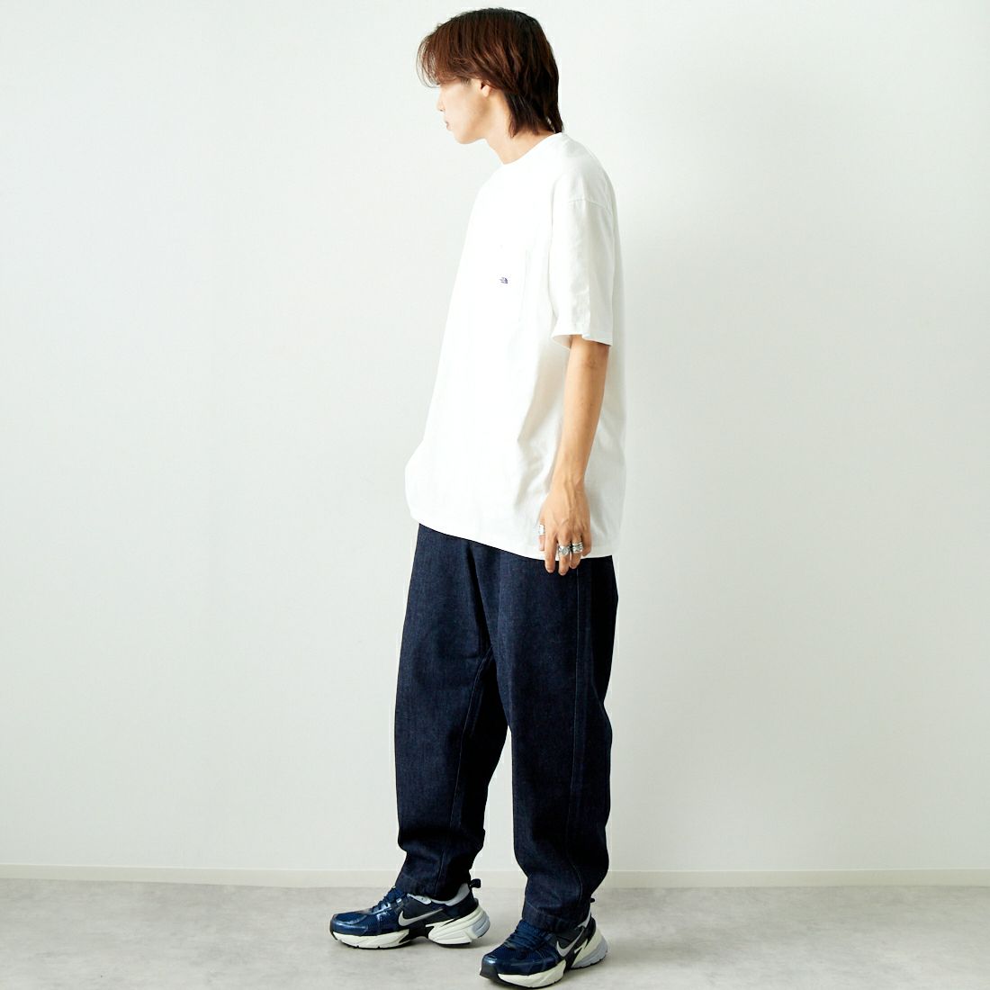 THE NORTH FACE PURPLE LABEL [ザ ノースフェイス パープルレーベル] 7OZ ポケットTシャツ [NT3366N] OP OW/PP &&モデル身長：179cm 着用サイズ：XL&&