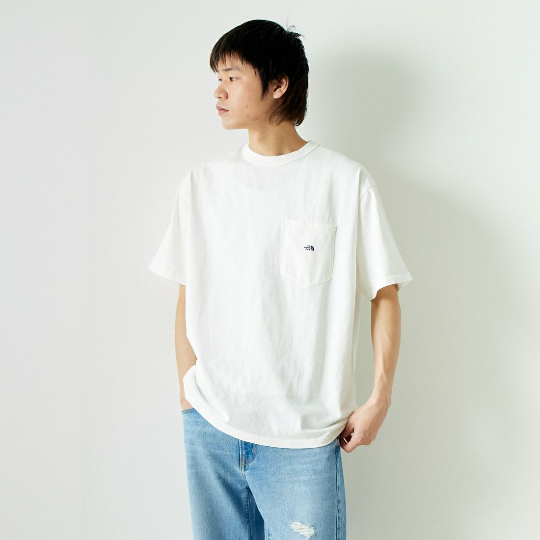 THE NORTH FACE PURPLE LABEL [ザ ノースフェイス パープルレーベル] 7OZ ポケットTシャツ [NT3366N] OP OW/PP &&モデル身長：182cm 着用サイズ：XL&&