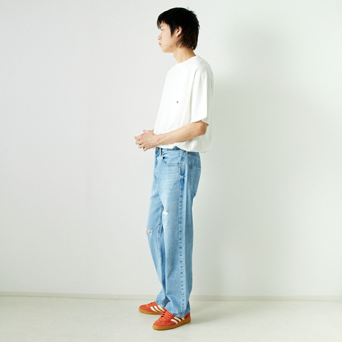 THE NORTH FACE PURPLE LABEL [ザ ノースフェイス パープルレーベル] 7OZ ポケットTシャツ [NT3366N] OP OW/PP &&モデル身長：182cm 着用サイズ：XL&&