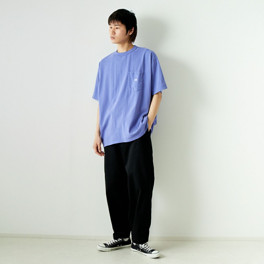 THE NORTH FACE PURPLE LABEL [ザ ノースフェイス パープルレーベル] 7OZ ポケットTシャツ [NT3366N] SO SP/OW &&モデル身長：182cm 着用サイズ：XL&&