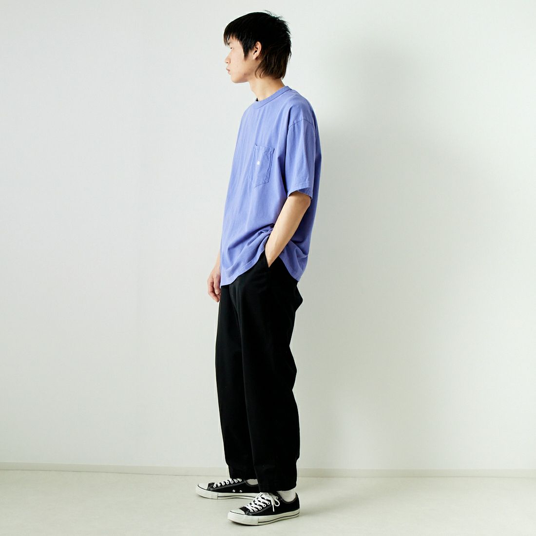THE NORTH FACE PURPLE LABEL [ザ ノースフェイス パープルレーベル] 7OZ ポケットTシャツ [NT3366N] SO SP/OW &&モデル身長：182cm 着用サイズ：XL&&