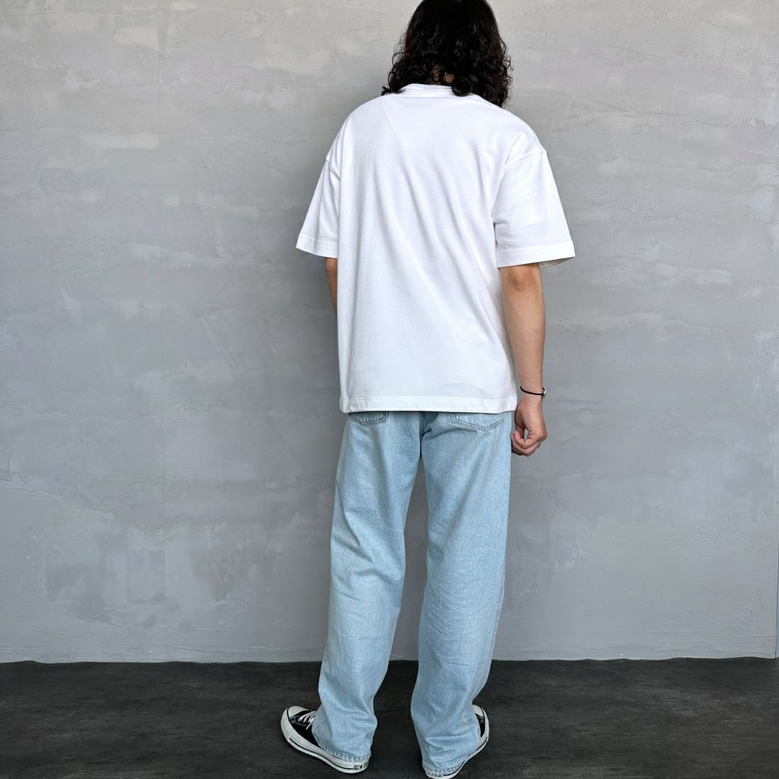 CHUMS [チャムス] ブービーロゴ刺繍 オーバーサイズ鹿の子Tシャツ [CH02-1186] W001 WHITE &&モデル身長：173cm 着用サイズ：M&&