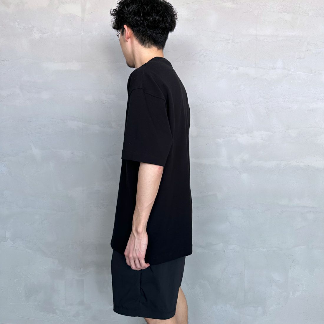 CHUMS [チャムス] ブービーロゴ刺繍 オーバーサイズ鹿の子Tシャツ [CH02-1186] K001 BLACK &&モデル身長：168cm 着用サイズ：L&&
