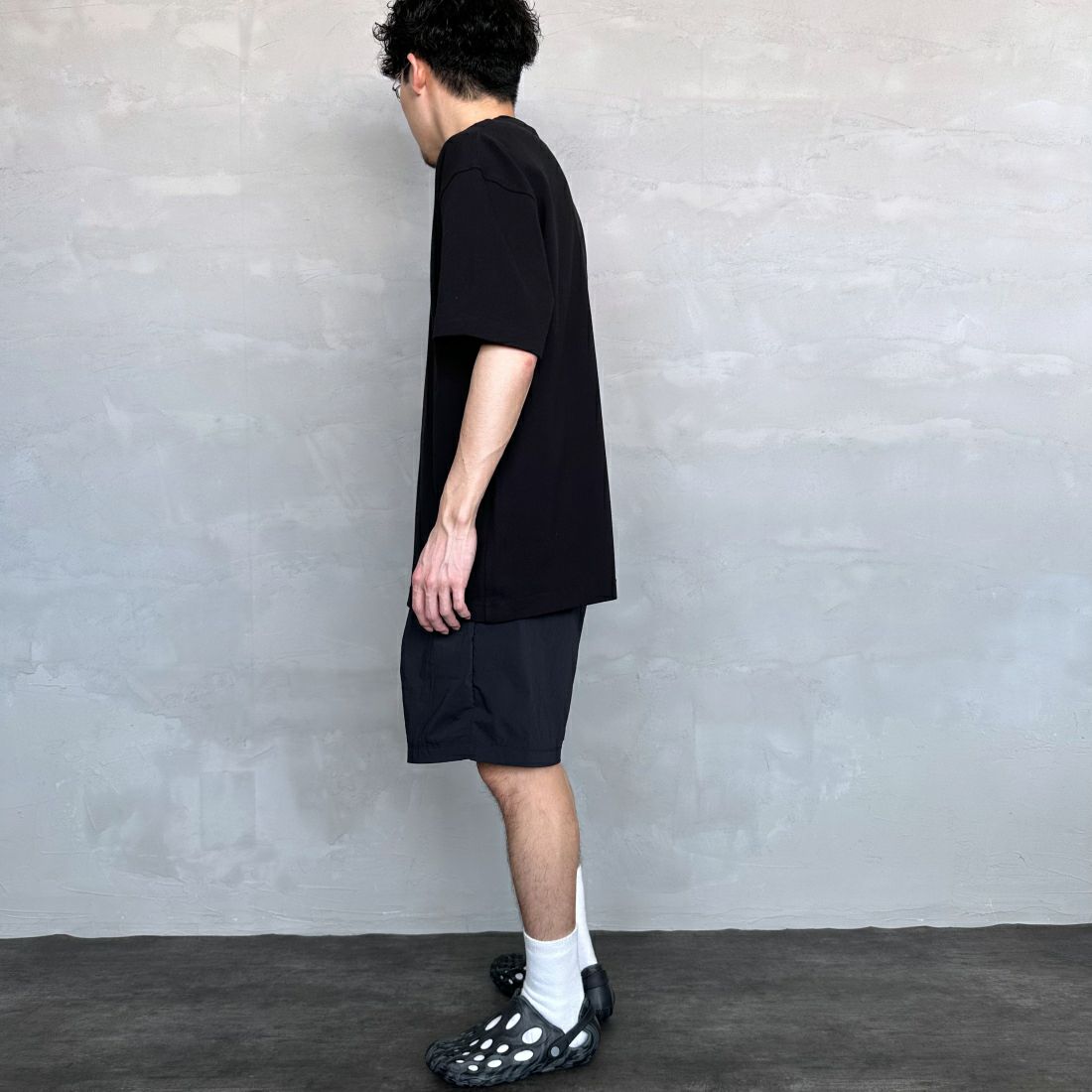CHUMS [チャムス] ブービーロゴ刺繍 オーバーサイズ鹿の子Tシャツ [CH02-1186] K001 BLACK &&モデル身長：168cm 着用サイズ：L&&