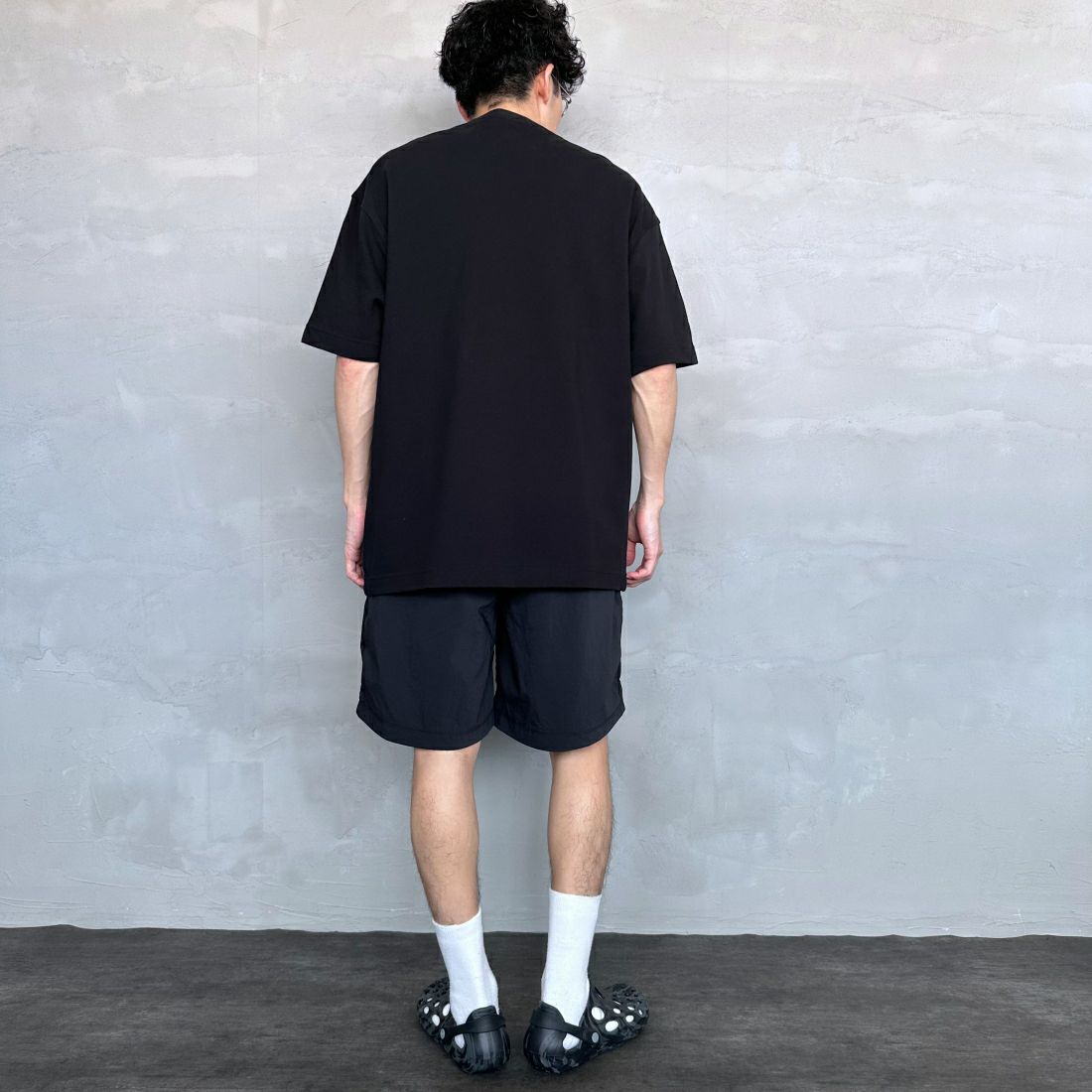 CHUMS [チャムス] ブービーロゴ刺繍 オーバーサイズ鹿の子Tシャツ [CH02-1186] K001 BLACK &&モデル身長：168cm 着用サイズ：L&&