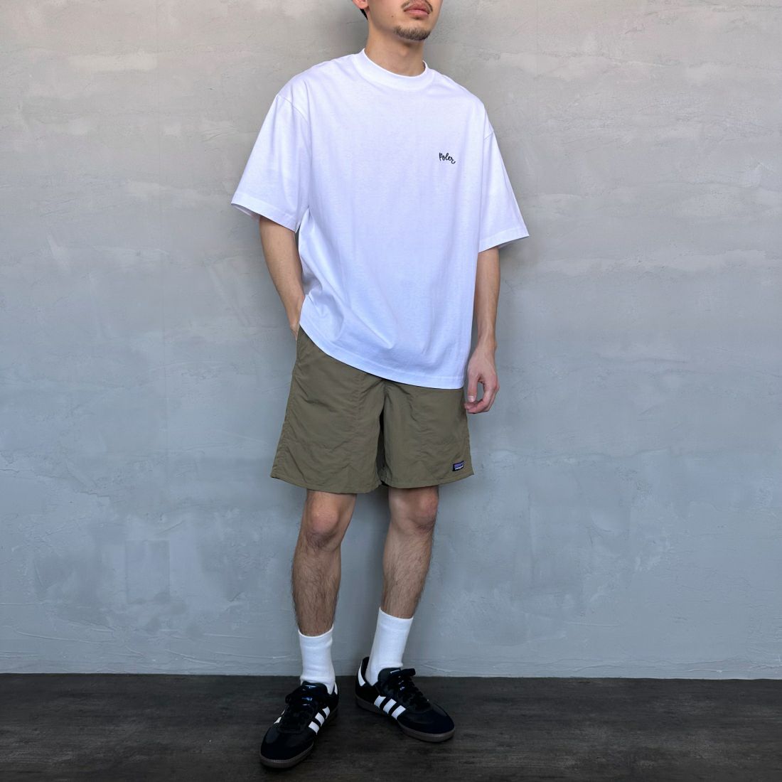 POLeR [ポーラー] 別注 POPPY フラワーバックプリント ショートスリーブTシャツ [249MCV0010-JF] WHITE &&モデル身長：168cm 着用サイズ：M&&
