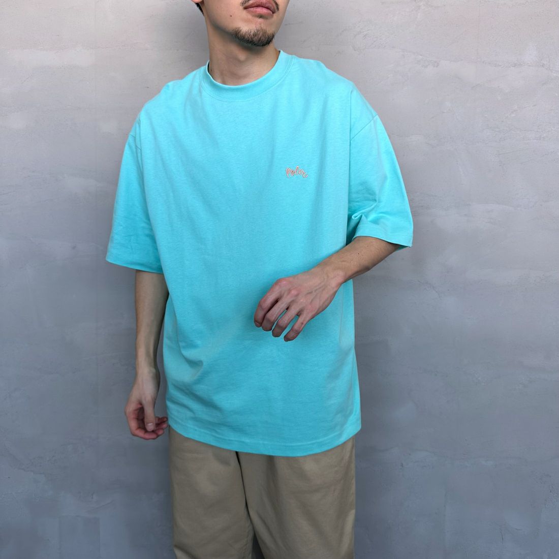 POLeR [ポーラー] 別注 POPPY フラワーバックプリント ショートスリーブTシャツ [249MCV0010-JF] MT.BLUE &&モデル身長：168cm 着用サイズ：L&&